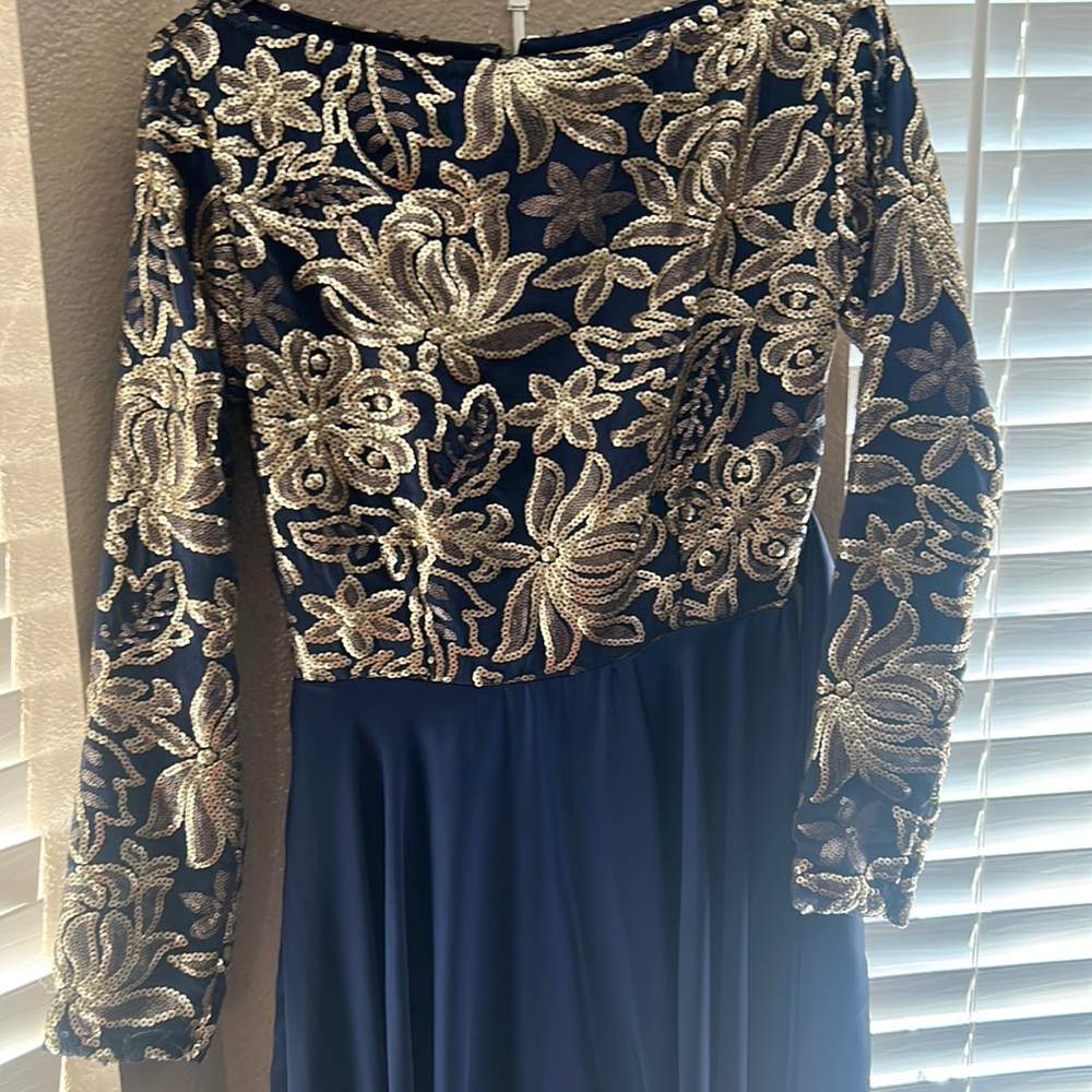 Blue and gold evening dress